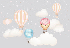 Custom Kids Wall Murals Scandinavian Hot Air Balloons Star Sky Clouds Wallpaper for Kids