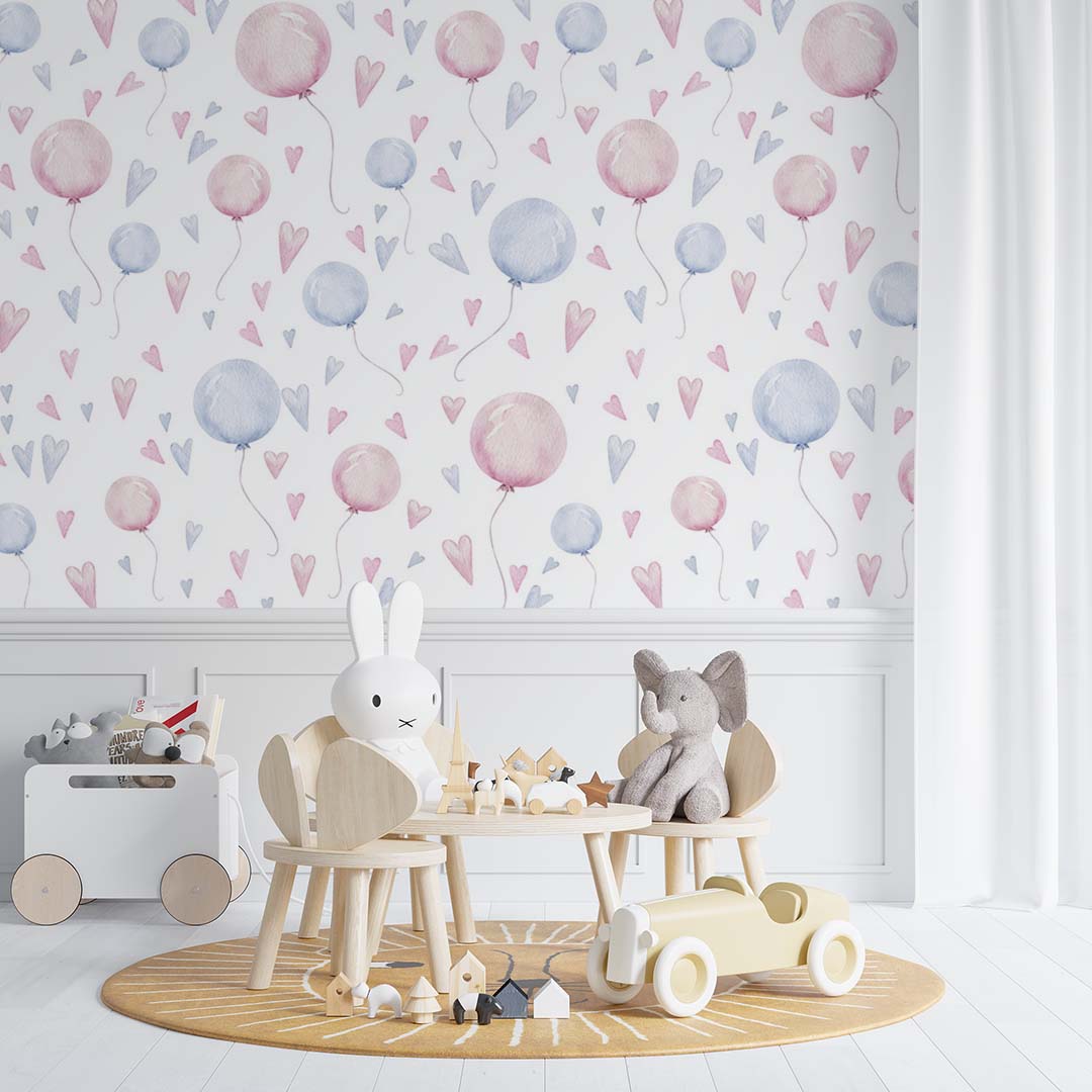 Kids Wall Murals Hot Air Balloons Star Hearts Minimal Design Wallpaper for Kids