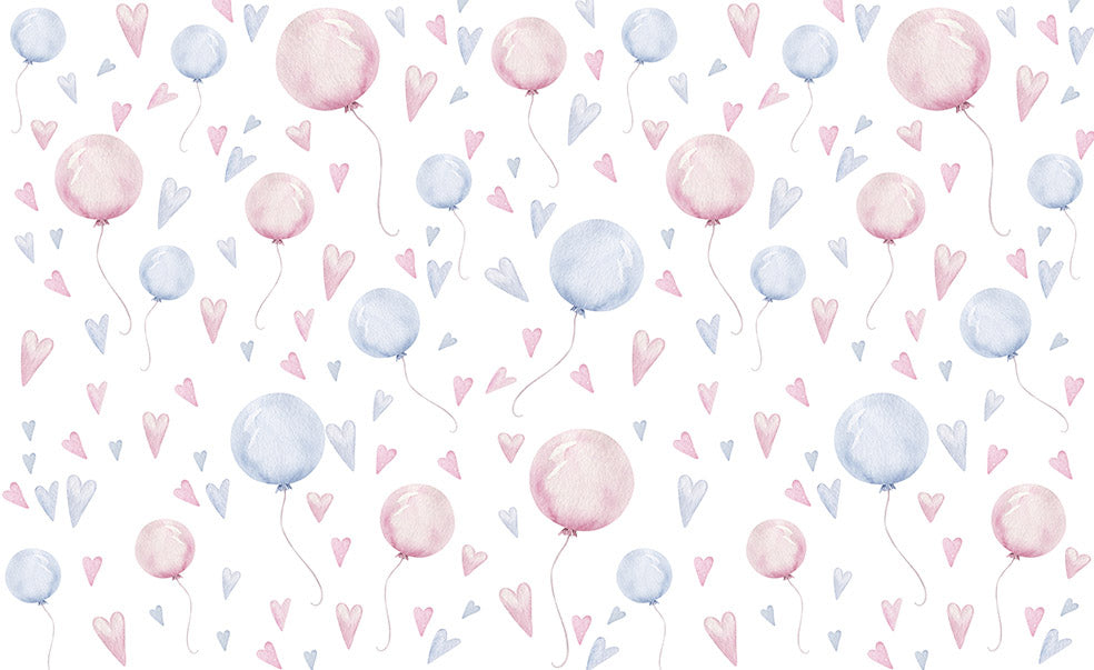 Aquarel luchtballonnen en hartjes – kinderbehang met patroon