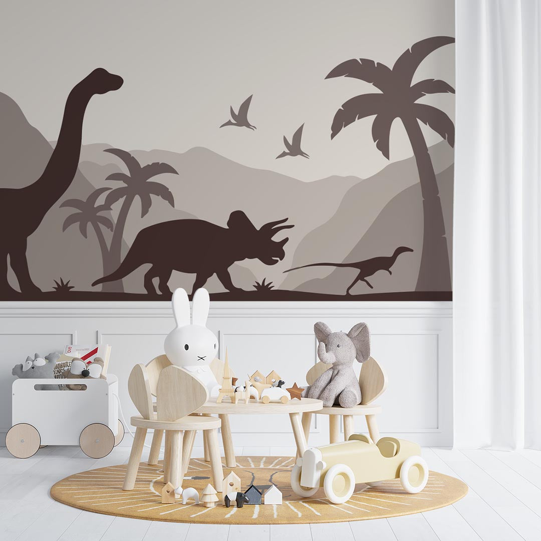 Kids Wall Mural Dark Dinosaur Silhouette Jurassic World Nursery Wallpaper