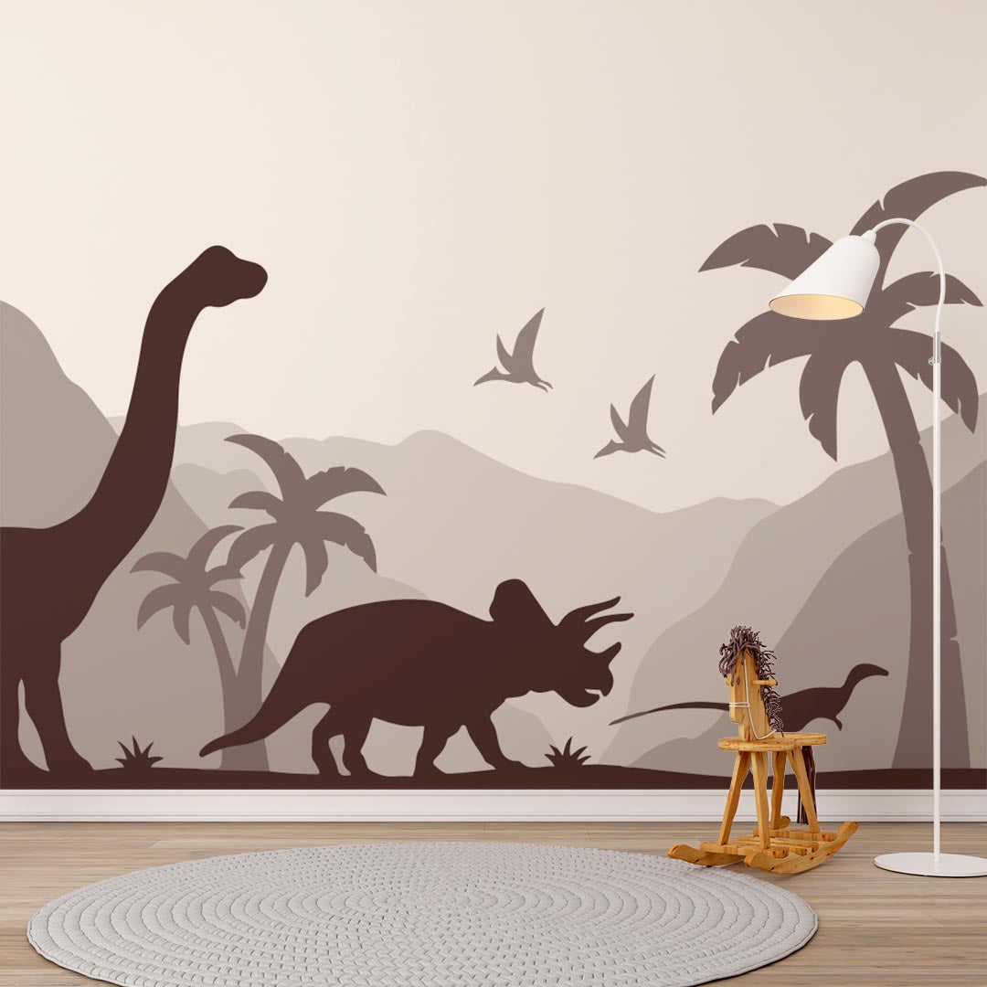 Kids Wall Mural Dark Dinosaur Silhouette Jurassic World Nursery Wallpaper