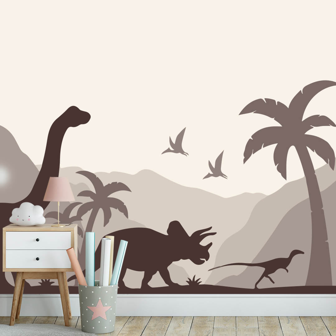 Kids Wall Mural Dark Dinosaur Silhouette Jurassic World Nursery Wallpaper