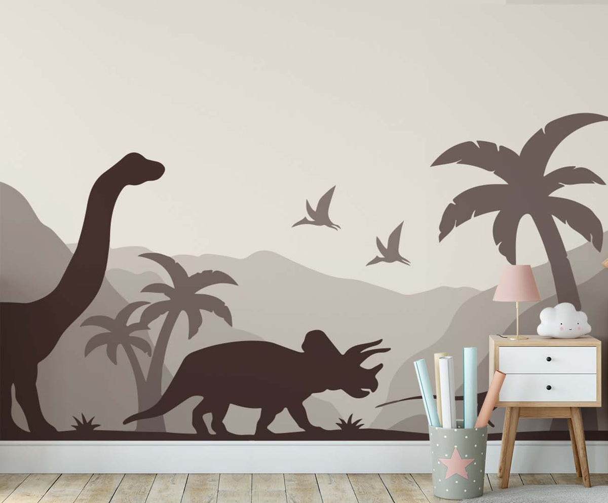 Kids Wall Mural Dark Dinosaur Silhouette Jurassic World Nursery Wallpaper