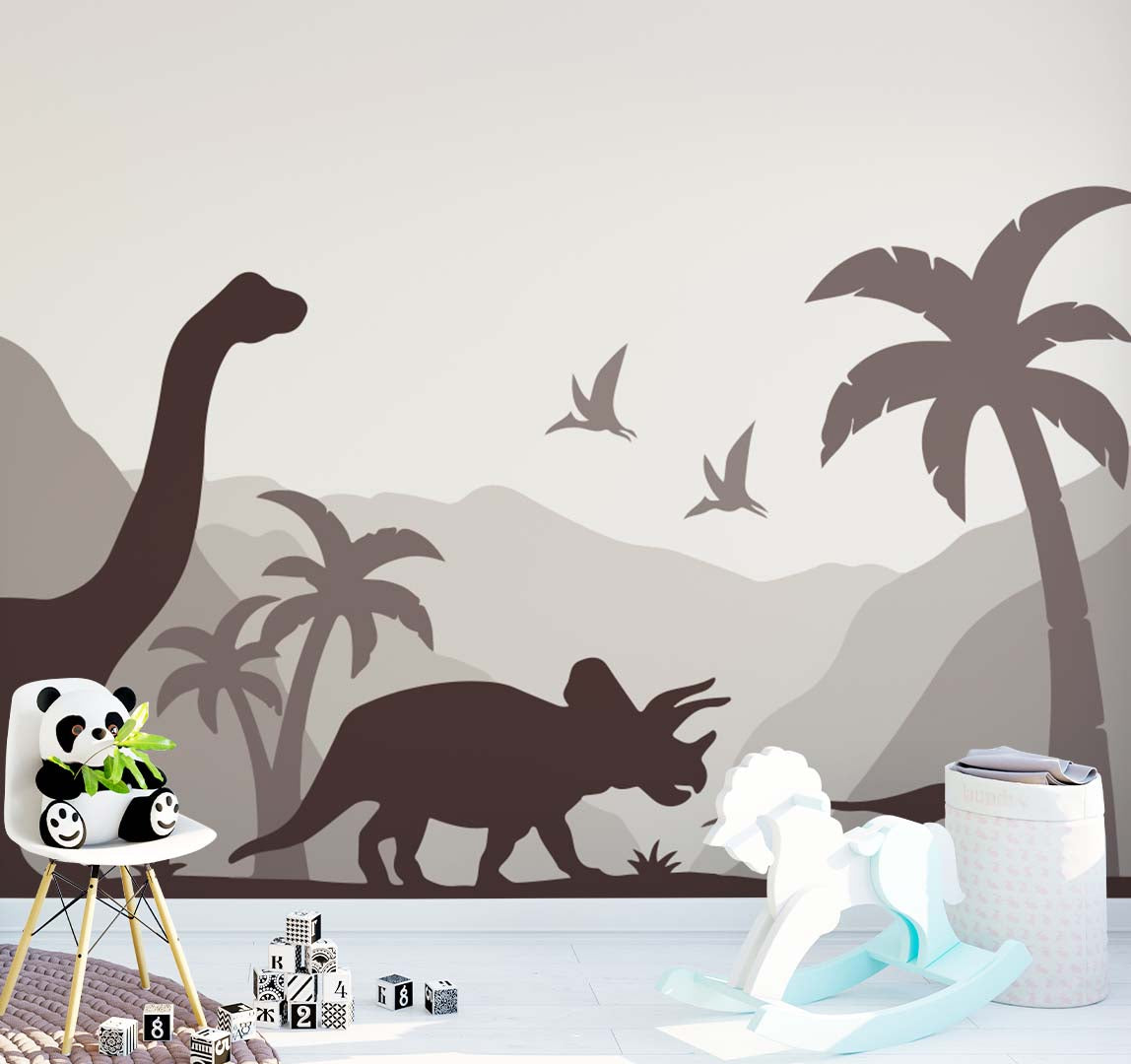 Kids Wall Mural Dark Dinosaur Silhouette Jurassic World Nursery Wallpaper