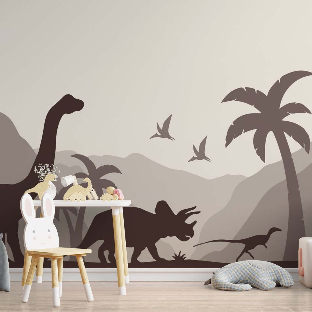 Kids Wall Mural Dark Dinosaur Silhouette Jurassic World Nursery Wallpaper