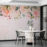 Soft Pastel Floral Wall Mural Wallpaper with Roses and Greenery