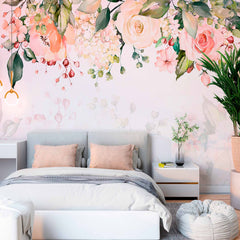 Custom Soft Pastel Floral Wall Mural Wallpaper with Roses and Greenery