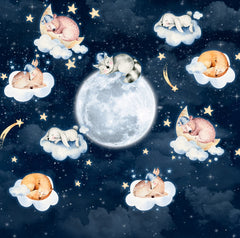 Custom Kids Wall Murals Cute Animals Sleep on Clouds Space Wallpaper for Kids