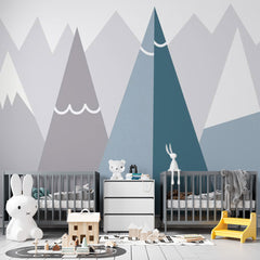 Custom Kids Wall Murals Grey Blue Scandinavian Mountains Simple Wallpaper for Kids