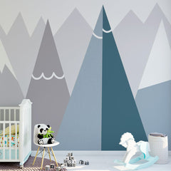 Custom Kids Wall Murals Grey Blue Scandinavian Mountains Simple Wallpaper for Kids