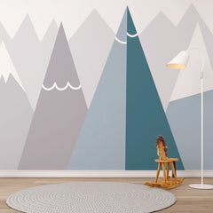 Custom Kids Wall Murals Grey Blue Scandinavian Mountains Simple Wallpaper for Kids