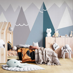 Custom Kids Wall Murals Grey Blue Scandinavian Mountains Simple Wallpaper for Kids