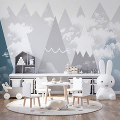 Niestandardowe fototapety dla dzieci skandynawskie pochmurne góry sylwetka prosta tapeta dla dzieci