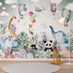 Custom Kids Wall Mural Cartoon African Safari Cute Animals Wallpaper for Kids Room