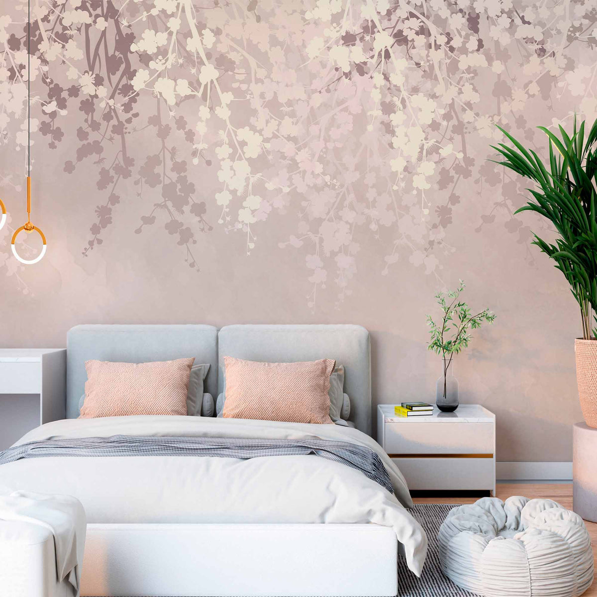 Custom Elegant Neutral Floral Wall Mural Wallpaper with Soft Pastel Branches