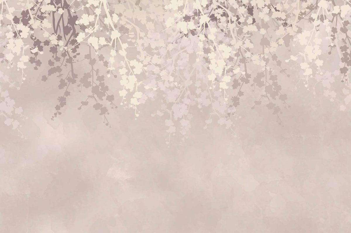 Papier peint feuilles rose poudré neutres – Papier peint panoramique branches retombantes pastel doux