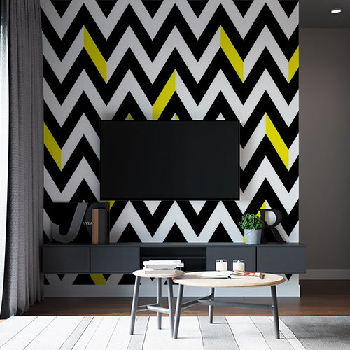 Black and White Chevron Wallpaper with Yellow Accents