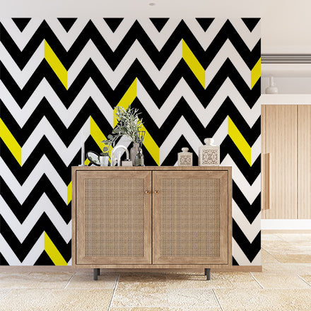 Black and White Chevron Wallpaper with Yellow Accents