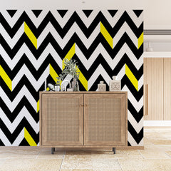 Custom Black and White Chevron Wallpaper with Yellow Accents