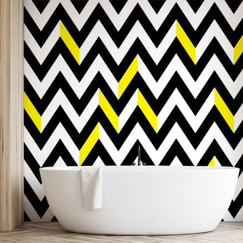 Black and White Chevron Wallpaper with Yellow Accents