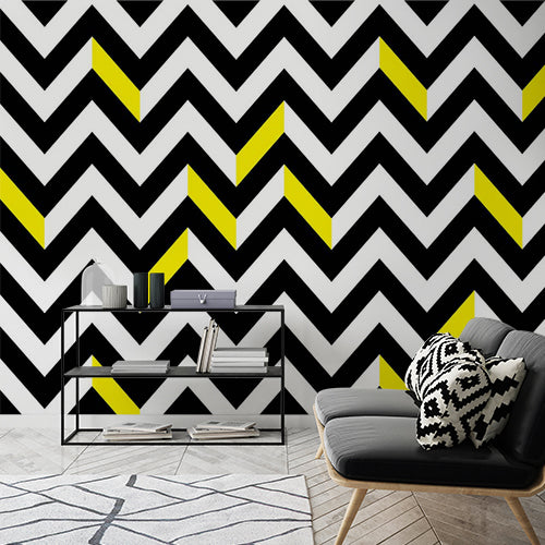 Custom Black and White Chevron Wallpaper with Yellow Accents