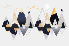 Custom Kids Wall Murals Scandinavian Grey Mountains Geometric Gold Pine Tree Wallpaper for Kids