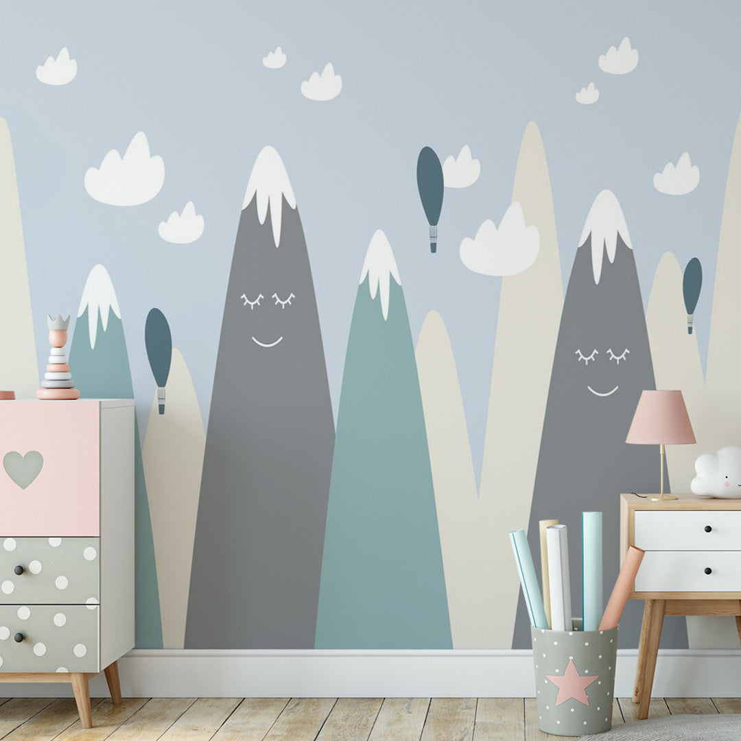 Custom  Kids Wall Murals Scandinavian Cute Mountains Wallpaper for Kids