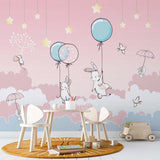 Kids Wall Murals Pink Clouds Hot Air Balloons Cute Bunny Wallpaper for Kids