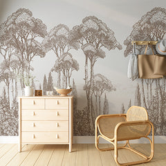 Custom Vintage Woodland Scene with Tall Trees Wall Mural Wallpaper