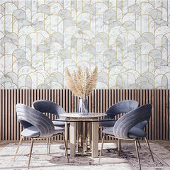 Custom Elegant Marble Wallpaper with Gold Arch Patterns