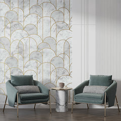 Custom Elegant Marble Wallpaper with Gold Arch Patterns