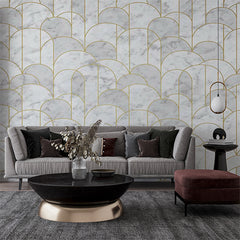 Custom Elegant Marble Wallpaper with Gold Arch Patterns