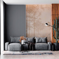 Custom Soft Sepia Woodland Wall Mural Wallpaper - Gentle Forest Scene with Bird Silhouette
