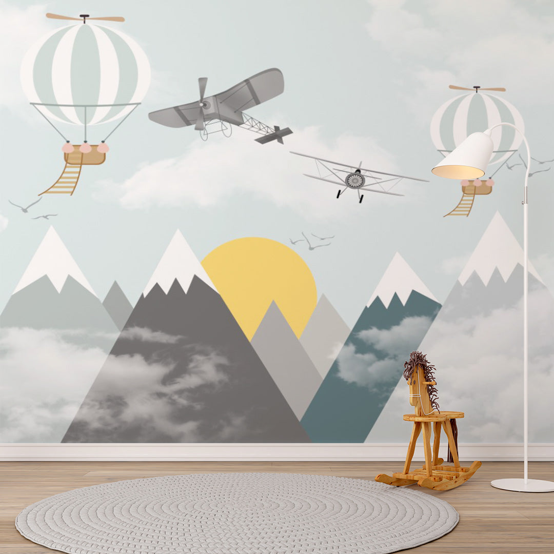 Kids Wall Murals Aircraft Mountains Scandinavian Wallpaper for Kids