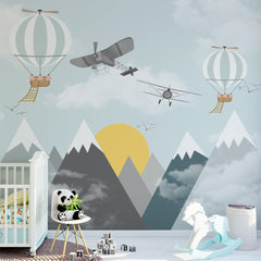 Custom Kids Wall Murals Aircraft Mountains Scandinavian Wallpaper for Kids