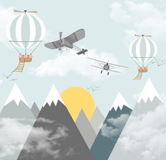 Custom Kids Wall Murals Aircraft Mountains Scandinavian Wallpaper for Kids