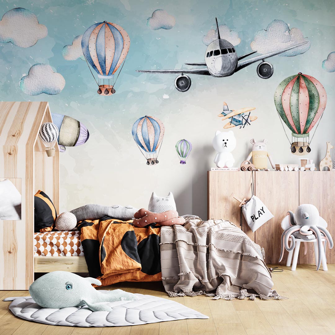 Kids Wall Murals Easy-to-Install Aircraft Wall Murals: Watercolour Kid-Friendly Decor