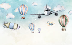 Watercolor airplanes, airship and hot air balloons wall mural – view 5