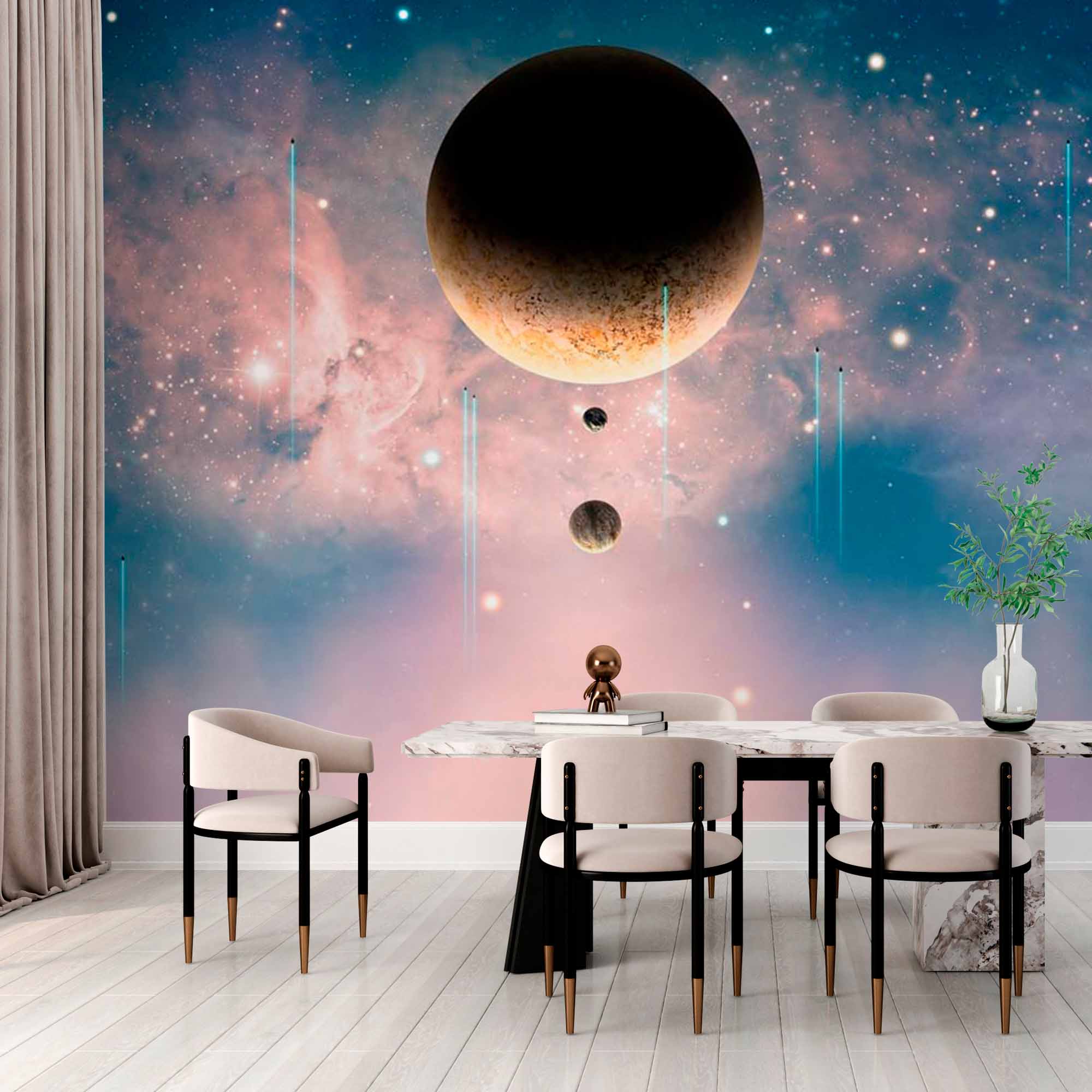 Surreal Space Wall Mural Wallpaper - Planets and Nebula in a Dreamy Galaxy