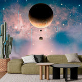 Surreal Space Wall Mural Wallpaper - Planets and Nebula in a Dreamy Galaxy