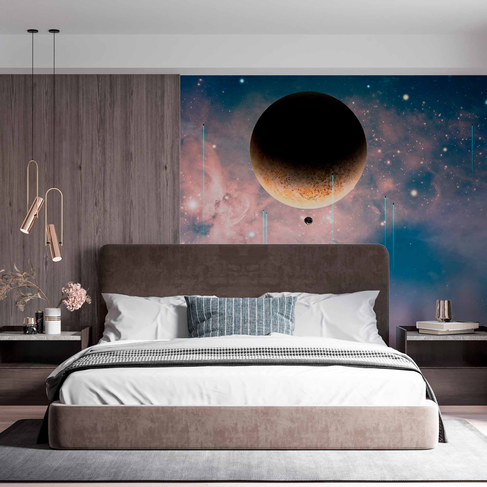 Surreal Space Wall Mural Wallpaper - Planets and Nebula in a Dreamy Galaxy