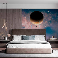 Custom Surreal Space Wall Mural Wallpaper - Planets and Nebula in a Dreamy Galaxy