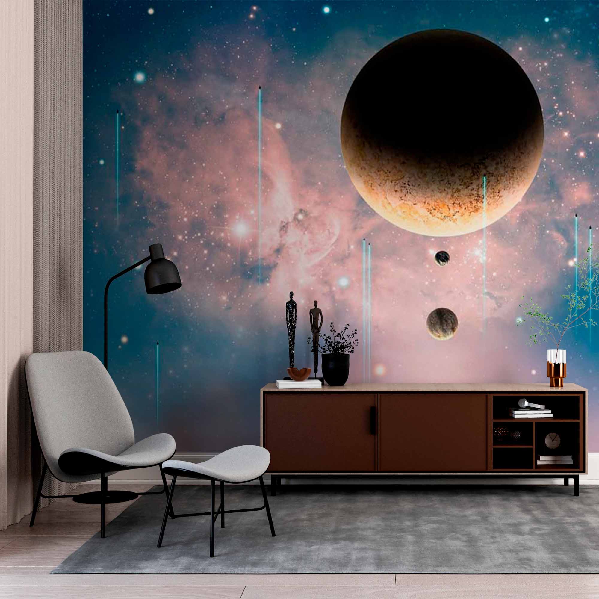 Surreal Space Wall Mural Wallpaper - Planets and Nebula in a Dreamy Galaxy