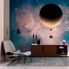 Custom Surreal Space Wall Mural Wallpaper - Planets and Nebula in a Dreamy Galaxy