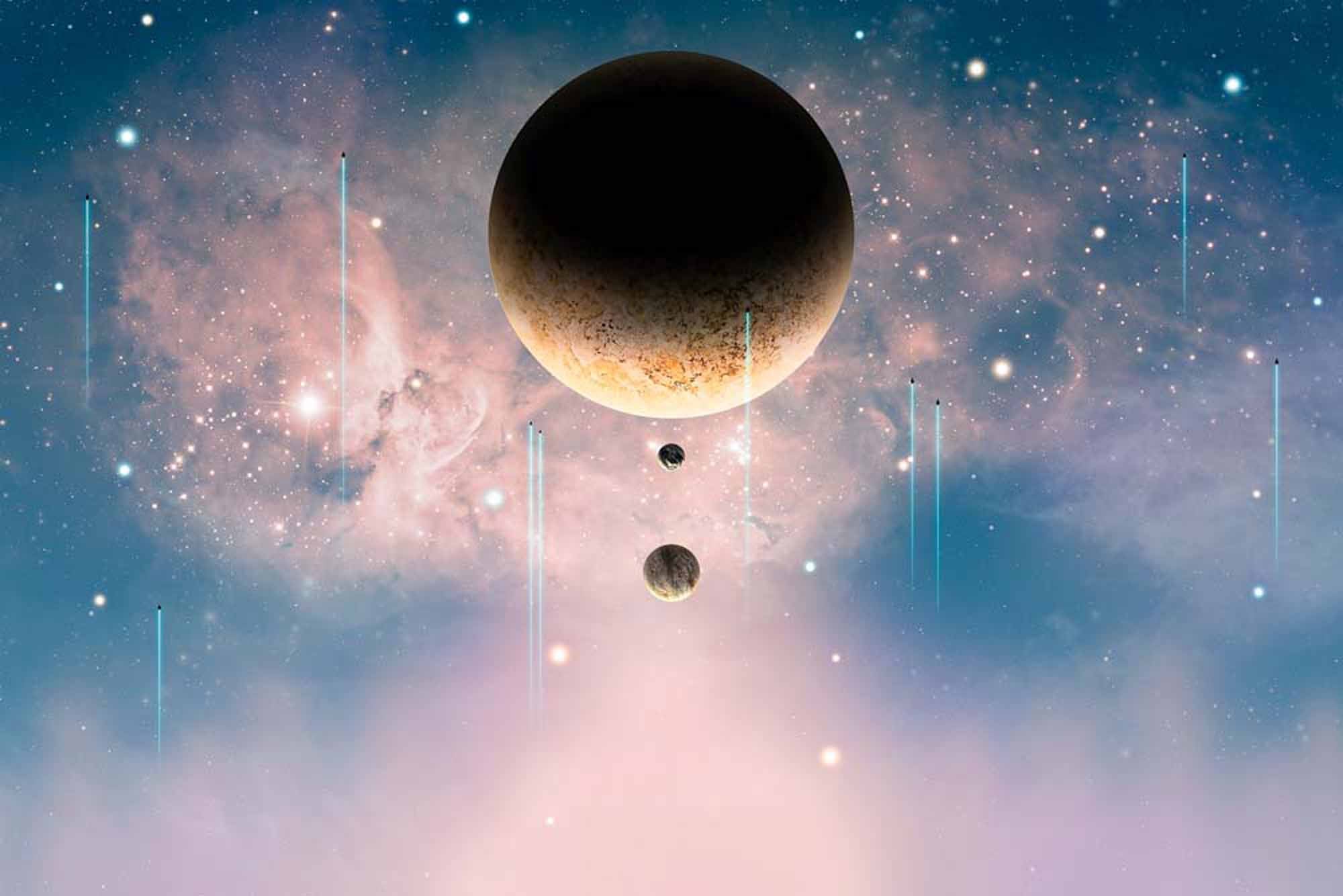 Surreal Space Wall Mural Wallpaper - Planets and Nebula in a Dreamy Galaxy