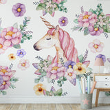 Kids Wall Mural Magic Unicorn with Flowers Princess Nursery Wallpaper