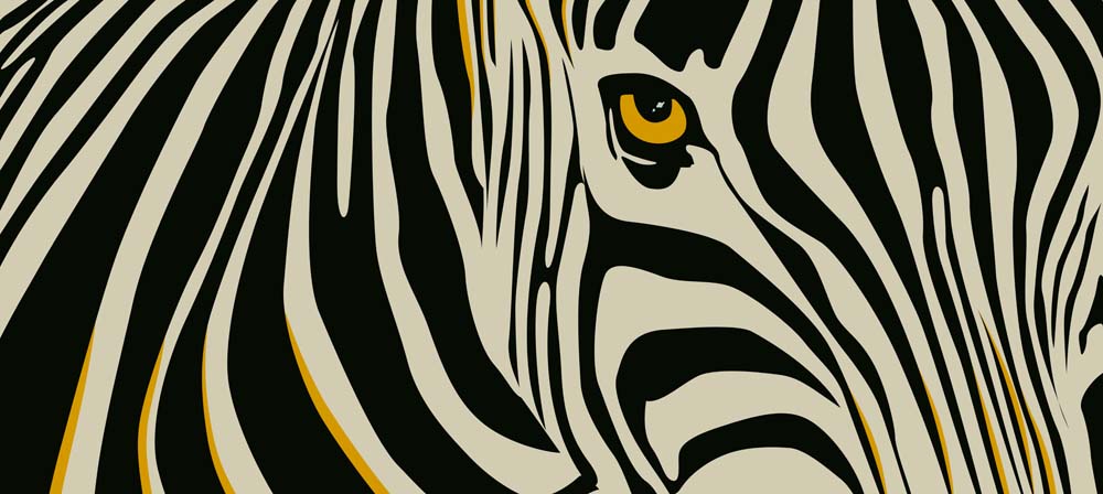 Zebra-oogbehang – zwart-crèmekleurige strepen met gouden oog