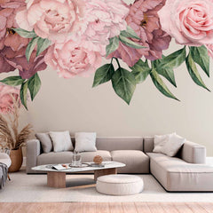 Custom Romantic Pink and Purple Peony Wall Mural Wallpaper