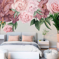 Custom Romantic Pink and Purple Peony Wall Mural Wallpaper