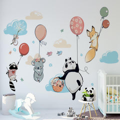 Custom Kids Wall Mural Hot Air Balloons Cartoon Animals Minimal Design Nursery Wallpaper